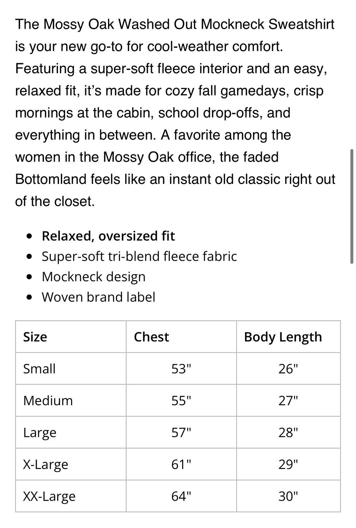 12 minimum   BLANK WHOLESALE ONLY                      PRE-ORDER WHOLESALE Mossy Oak Bottomland Mock Neck Sweatshirt - DELIVER end November / early December